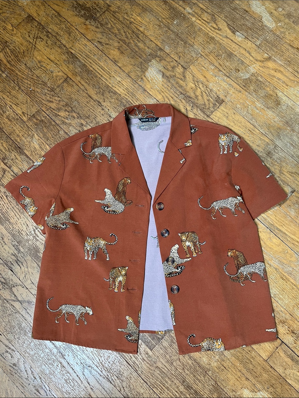 Lightweight Rust Brown Animal-Print Short Sleeve Shirt
